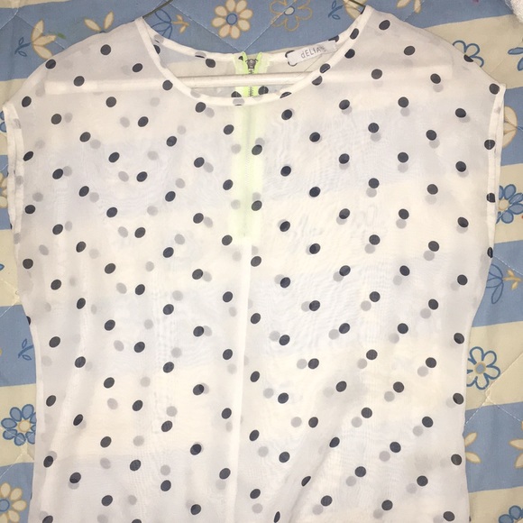 White Polkadot Shirt with neon green zipper - Picture 1 of 3